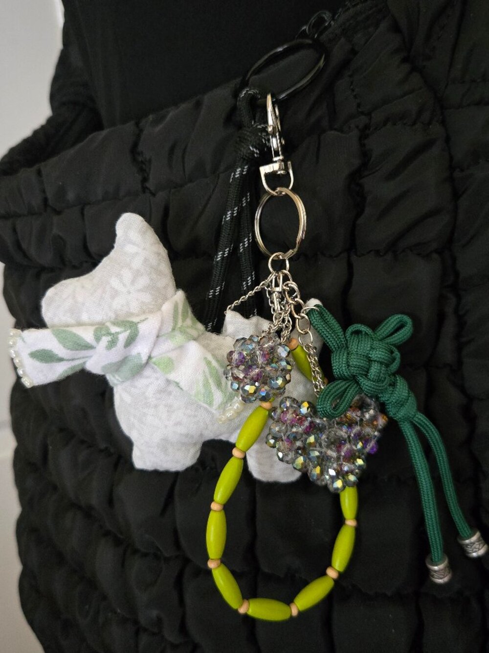 Handmade Scottie Dog Bag Charm & Key Chain 4 1/4" x 3 1/2" Gray Floral
